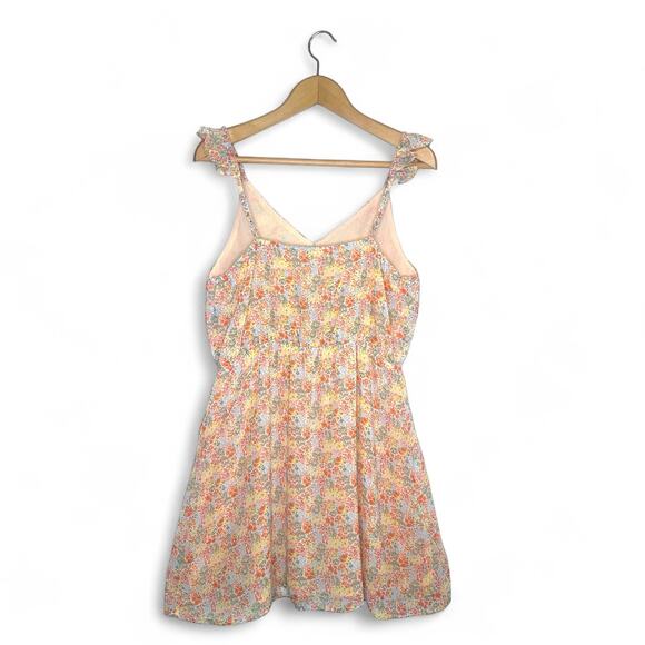 Promesa Women's Floral Surplice Mini Dress Size L Peach Floral Chiffon Sundress - Picture 4 of 10